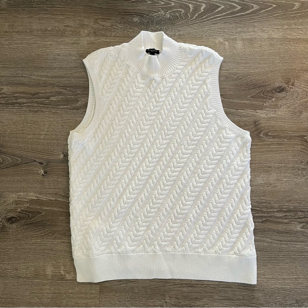 Talbots mock neck knit sweater vest top white cable knit cotton blend petites XL